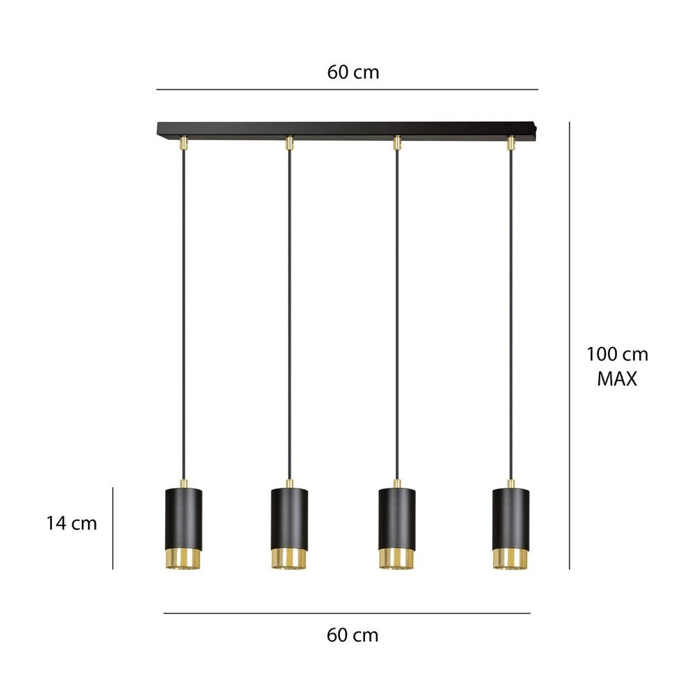 Fumiko 4 Sort/Guld Pendellampe - GU10, 230V, uden lyskilde, Max 10W - Til moderne belysning i hjemmet
