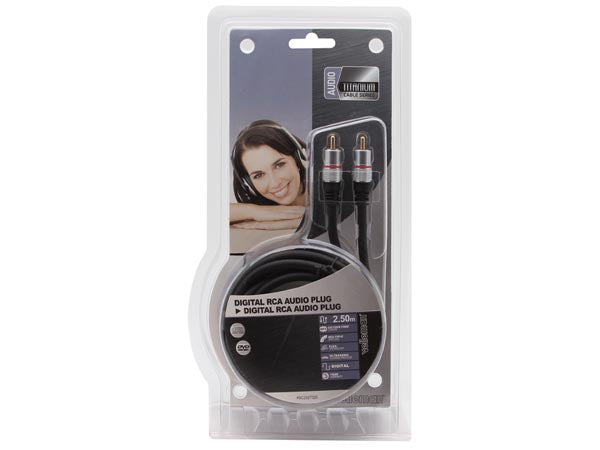 Phonokabel - RCA han til RCA han, RG59, Forgyldt (2,5m)