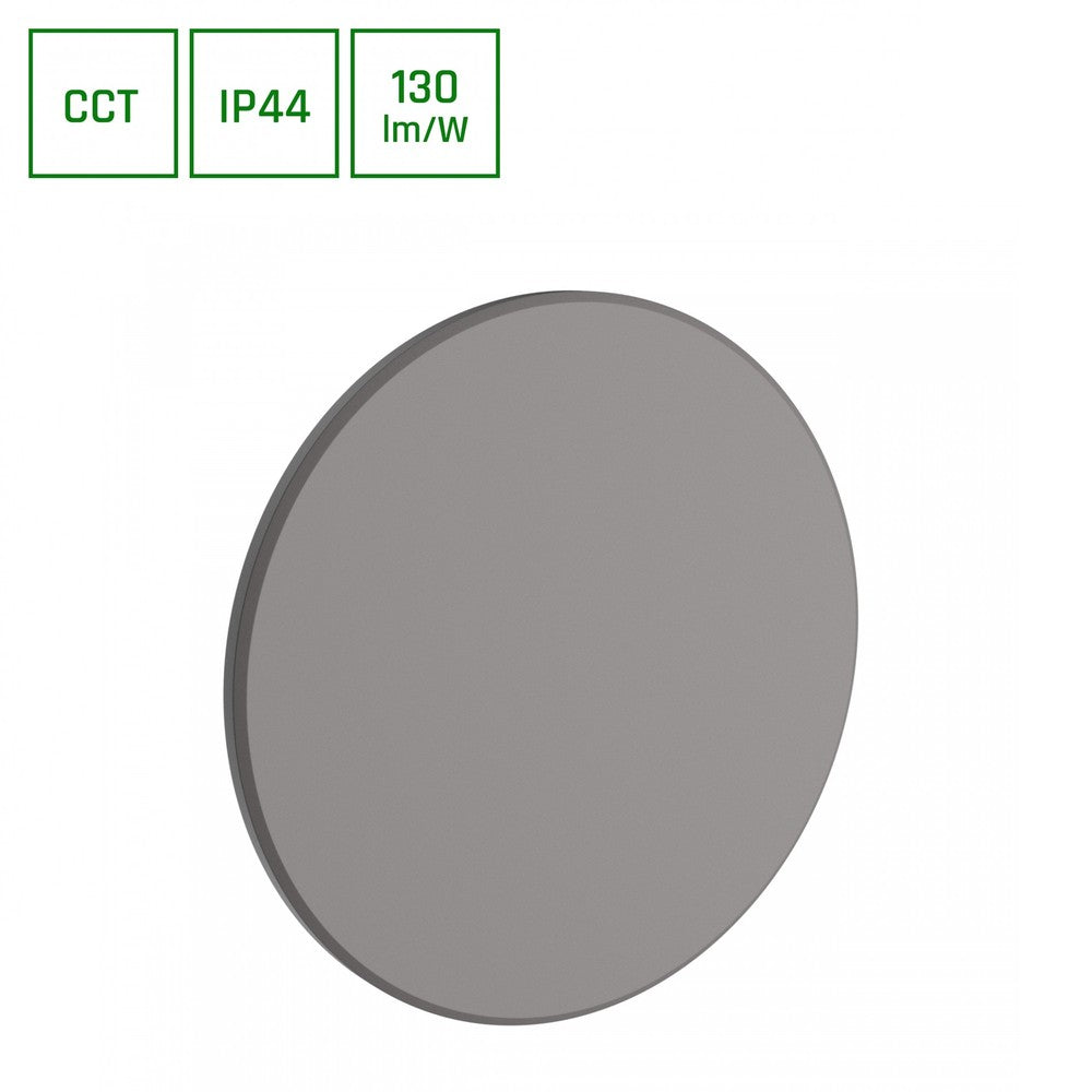 Grå runde facadelampe PIATTA 18W - CCT 230V, IP44, 250x47mm, 1800lm, RA80