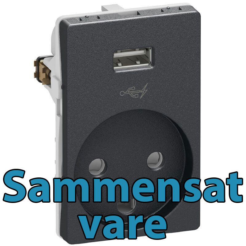 FUGA Stikkontakt med USB-lader og Jord Koksgrå