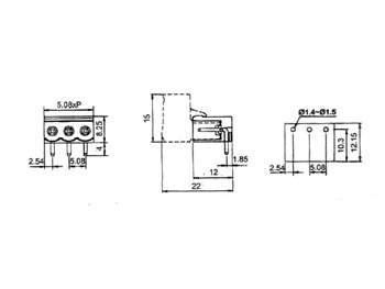 Printfatning til indstik skrueterminal - 2P han 5,08mm, 90°