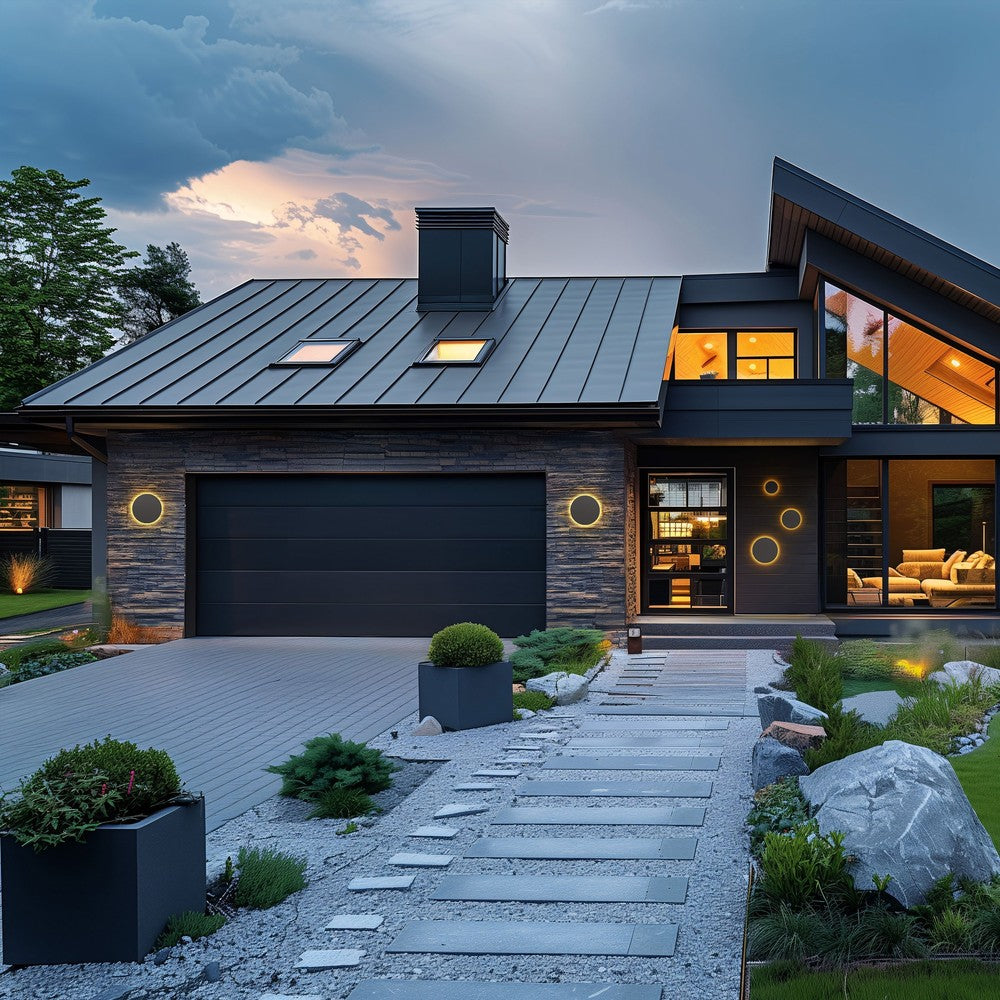 Grå rund facadelampe Piatta 12W med CCT 230V og IP44 beskyttelse, 180x47mm