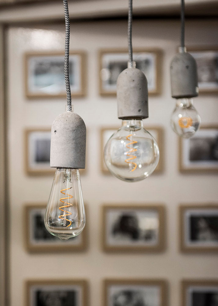 Stofledning m. E27 fatning - Beton, Sort/hvid ledn. (1,5m)