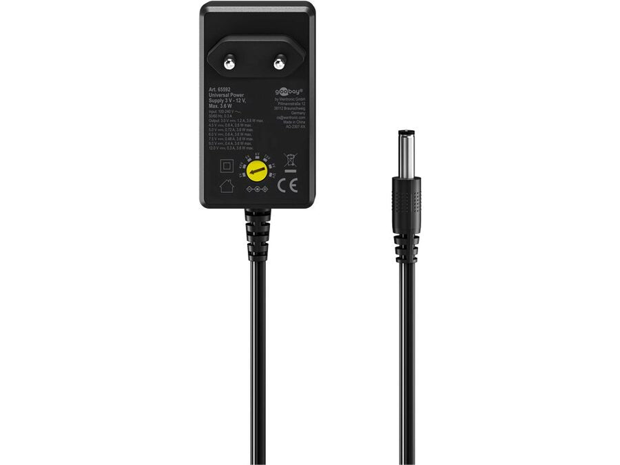 Universal netadapter - 3-12Vdc, 3,6W (300mA) inkl. 11 stik