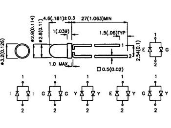 3mm LED - Bipolar Tofarve, RØD/GUL, Diffus hvid hus (60°)