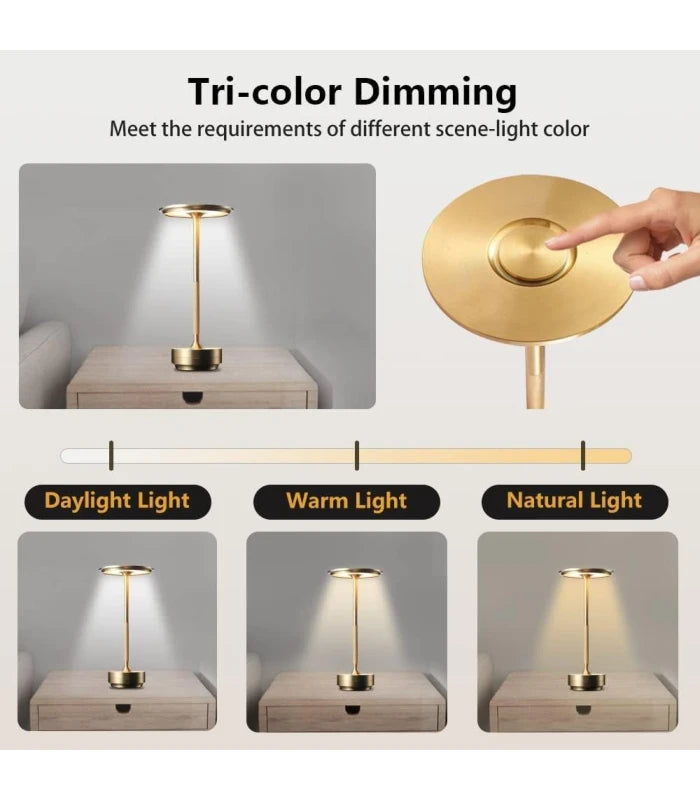Opladelig LED bordlampe, Guld, touch dæmpbar