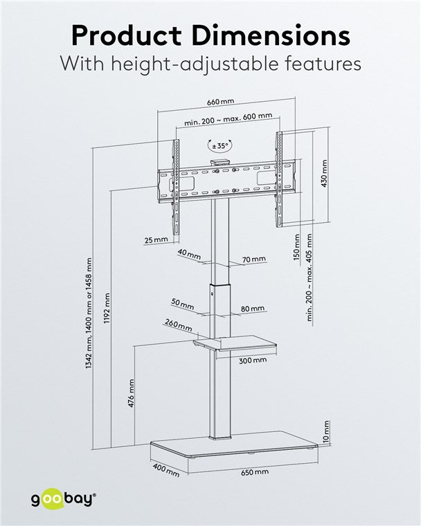 TV gulvstand - 37-70" ±35° Sort (maks. 40kg)
