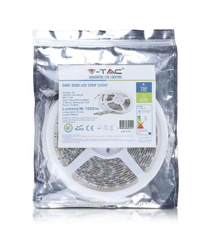 10,8W/m LED bånd 4500K, Dags hvid, 5 meter, 12V