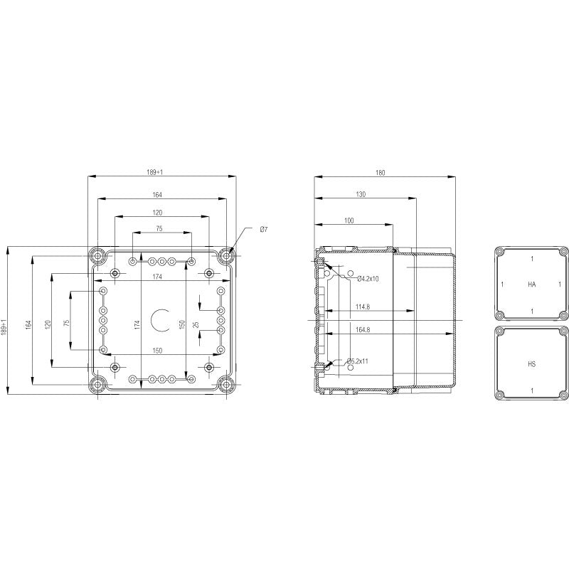 Fibox Grå Låg - 190x190x30 - 4 skruehuller