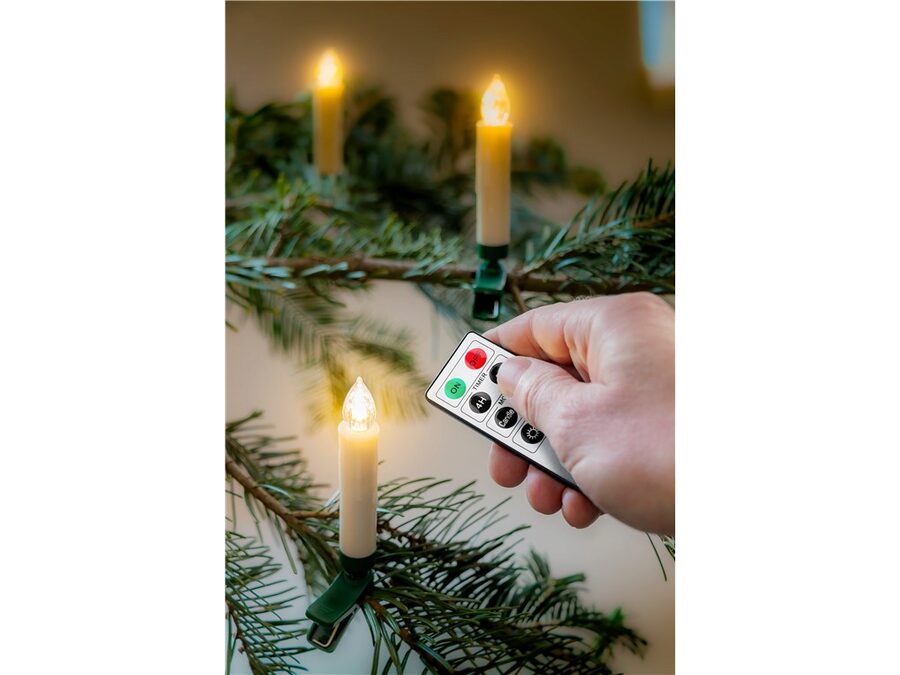 Trådløs LED juletræslys - med clip-on, remote (10 stk.)