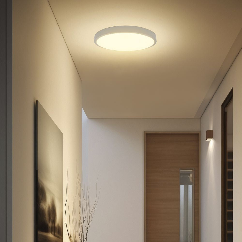 24W LED Loftlampe med Lys Sensor, Samsung Chip, 4000K, Rund, Hvid Ramme, IP44 - Ideel til belysning af indendørs rum.