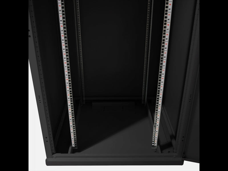 19" netværk rackskab - 22U, B800xD800mm m. glaslåge, Sort