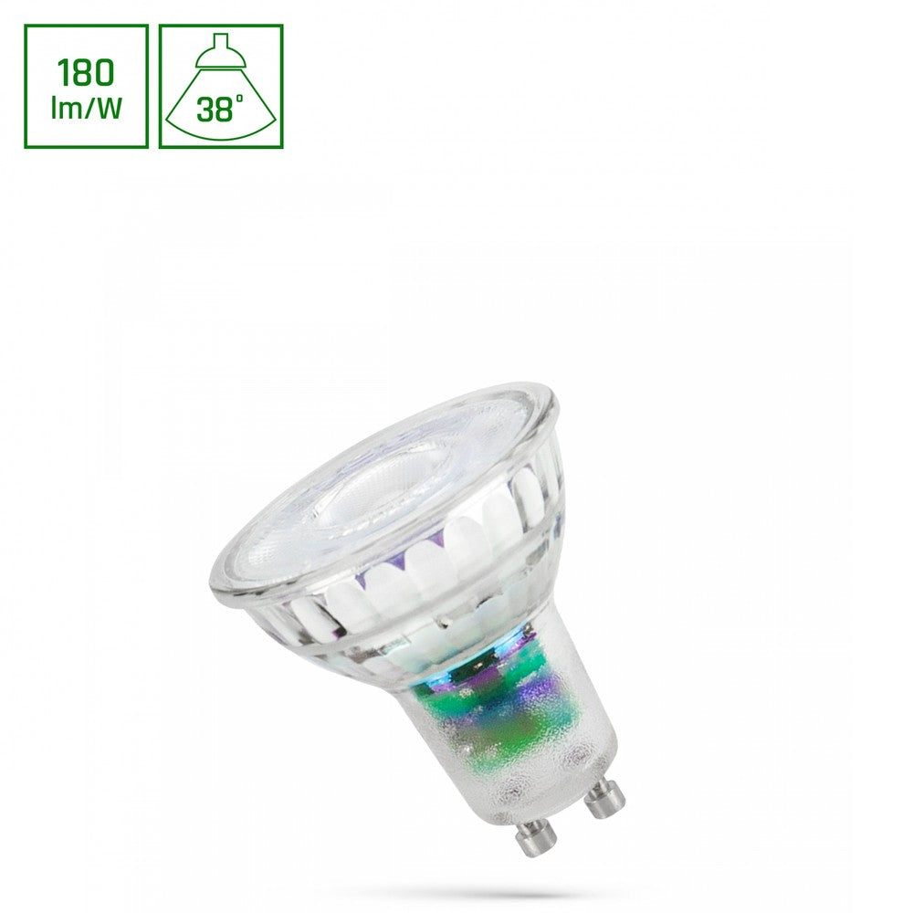LED GU10 Pære 2,5W 230V Neutral Hvid Linse 38° A-klasse RA80 Spectrum 460lm