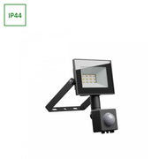 Noctis Lux lyskaster 10W Varm hvid IP44 sort med PIR sensor - 230V, 750lm, 94x150x53mm