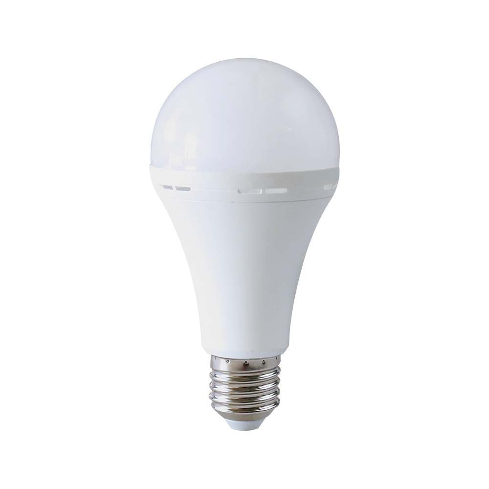 Nødplastlampe A90 med batteri og 15W E27 fatning, 3 timers drift, 4000K - 4000 Kelvin.