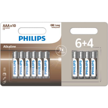 PHILIPS Tech alkaline batteri, AAA LR03, 6+4 stk.