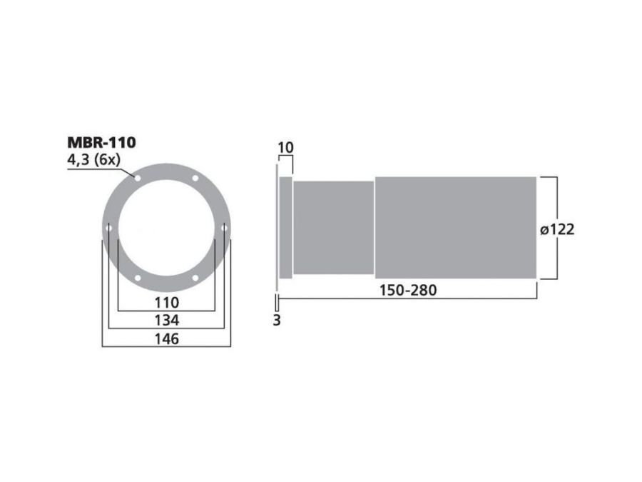 Bas-refleksrør justerbar , Ø110 x 150-280mm