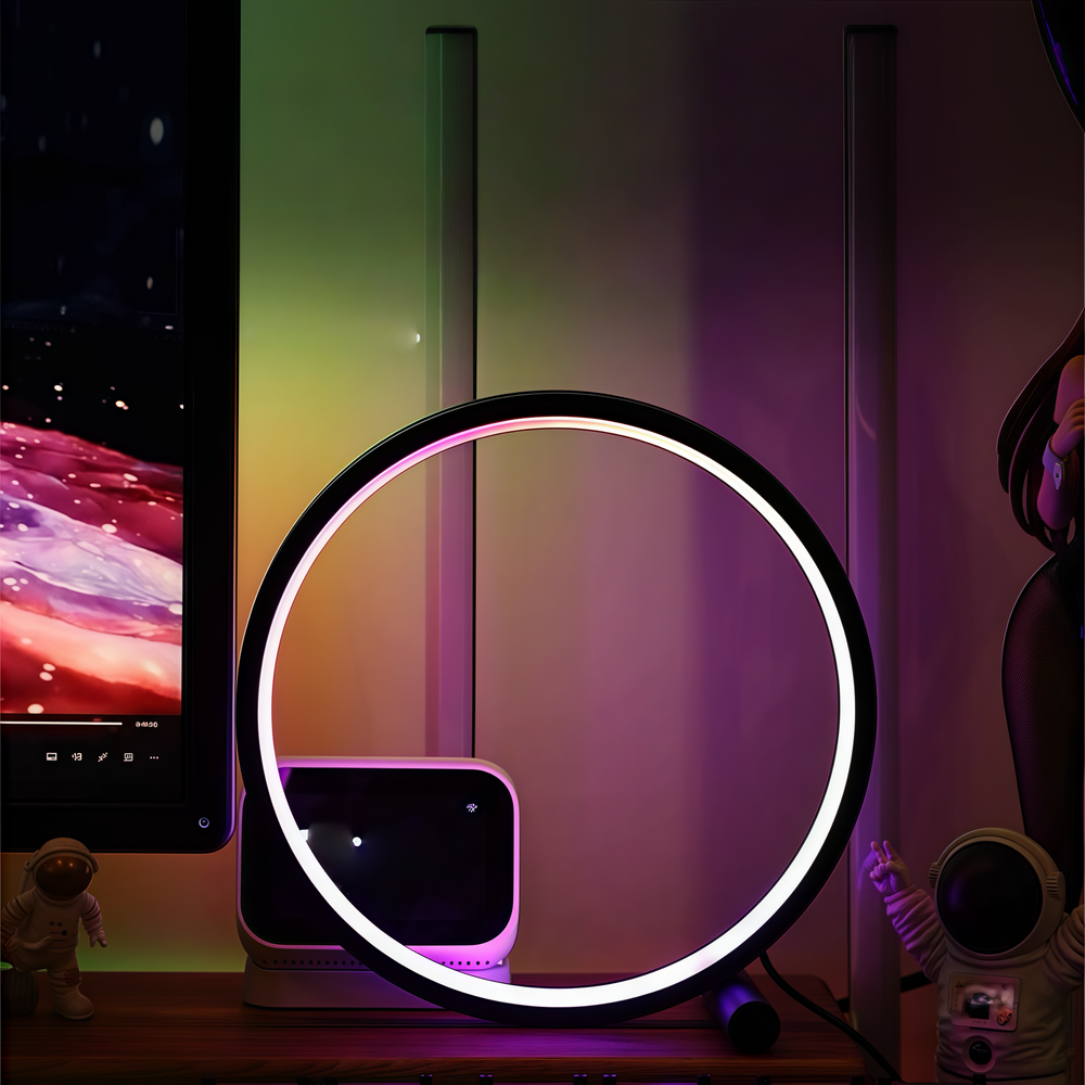 Slim Cirkel RGBIC lampe - Hvid, Ø30cm, Bluetooth, 5V USB, 15W - Smart belysning til enhver lejlighed - Inkluderer USB-kabel