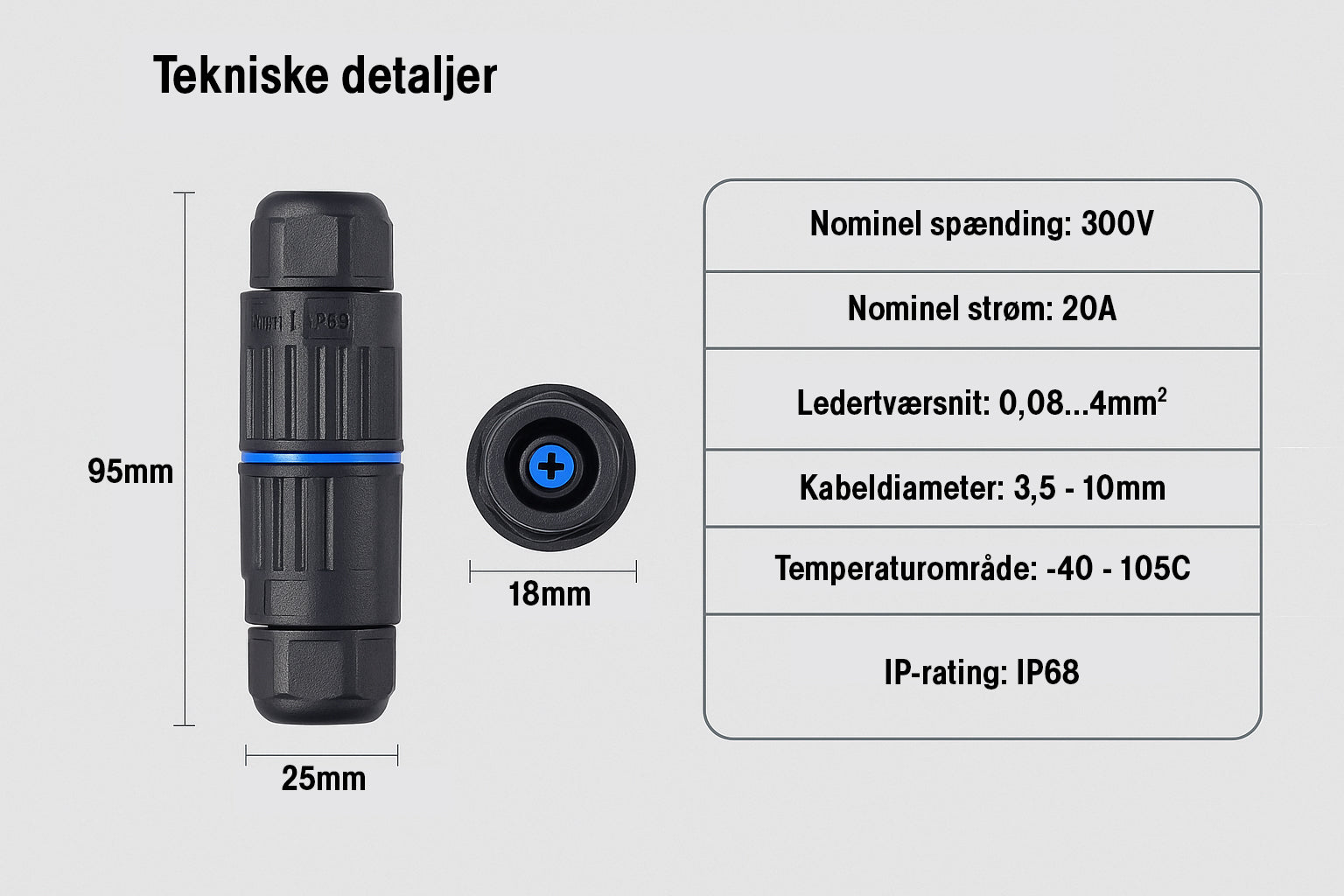 Kabelsamler m. klemmesamlemuffe - 2pol, Ø3,5-10mm (IP68)