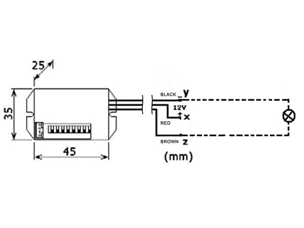 PIR bevægelsessensor - 12Vdc / 25W, 100° mini til indbygn.