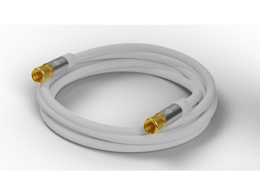 HQ Antennekabel - 2 x F han, CU, 4 x skærm, Hvid (10m)