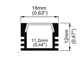 Alu. LED strip profil - Standard U, Diffus, 11,2mm (2m)