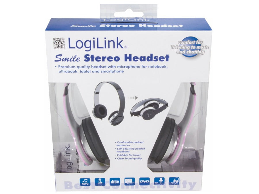 Stereo High-Q headset m. mikrofon - Pink (4pol 3,5mm JACK)