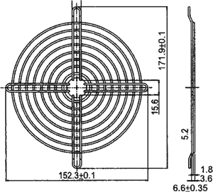 Gitter til blæser - 172x150mm, Krom