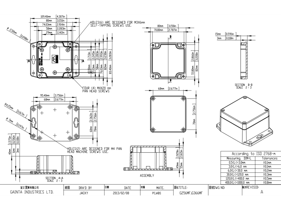 Plastkabinet m. flanger - GRÅ, IP65 (80x82x55mm)