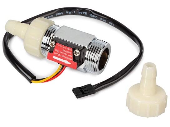Sensor til vandgennemstrøm til Arduino - 1-30L, 4,7-15Vdc