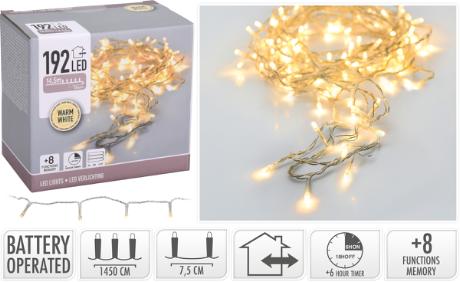 Batterikæde 192 varm hvid led, transp,timer/m IP46