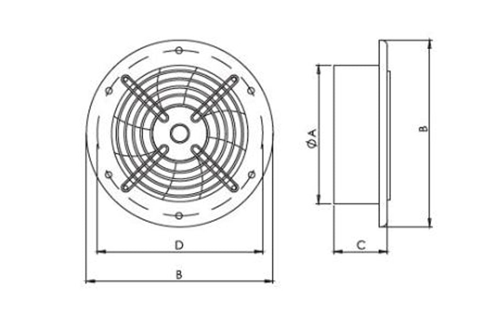 Industriel vægventilator - aRos Ø450mm, 250W, 4850m3/t
