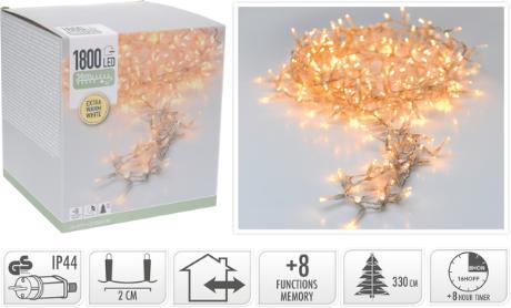 Snake lyskæde 1800 LED varm, transp, IP44,8/16t