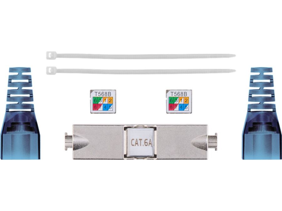 CAT6a kabelsamler - Skærmet, værktøjsfri, Blå hætter