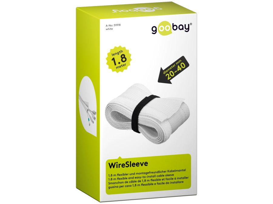 Kabelsok - Med velcro, Ø20-40mm, Hvid (1,8m)