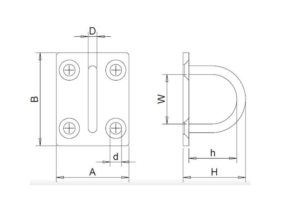 Øjebeslag - 35 x 40mm, Rustfri stål (Ø6mm bøjle)