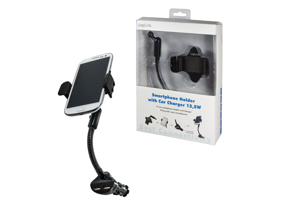 Svanehals billader/holder til smartphone - 2 x usb