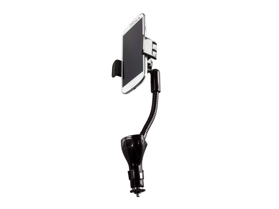 Svanehals billader/holder til smartphone - 2 x usb