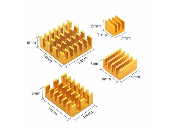 Køleprofil-sæt til Raspberry Pi 4, Guld (4 dele)