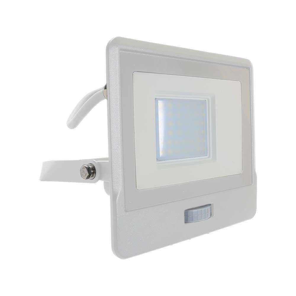 30W Projektør med PIR Sensor, Samsung Chip, 1m Kabel, 4000K, Hvid Hus - Ideel til udendørs belysning