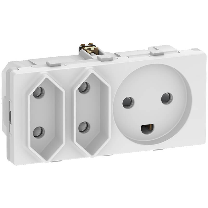 Fuga tripel stikkontakt 2 flade og 1 m. jord 2 modul - hvid