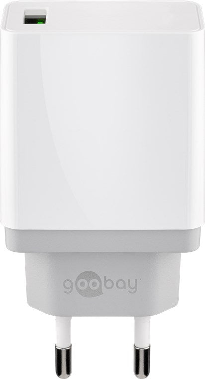 Netadapter - 5Vdc 18W, QC3.0 lynopladning, USB-A, Hvid