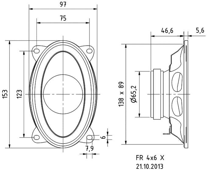 Full range højttaler - 15W 4ohm, 153x97x46,6mm