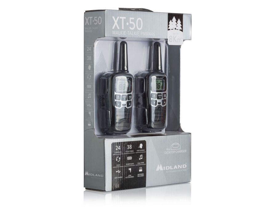 XT50 PMR446 radio m. Lader +Bat. +USB kabel +Clip (2 pak)