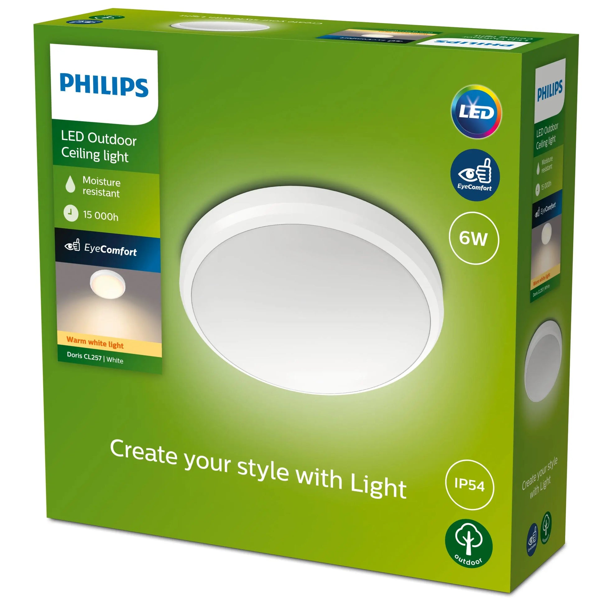 Doris Ceiling 6W 27K White IP54 HV
