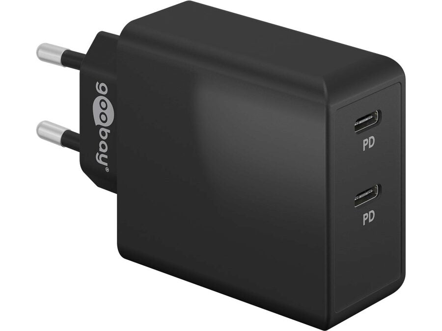 USB-C PD netadapter - 2xUSB-C, 36W/3A, Sort