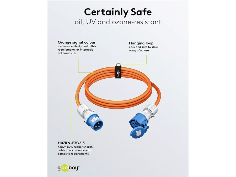 CEE forlængerkabel - CEE 3P hun til CEE 3P han (5m)