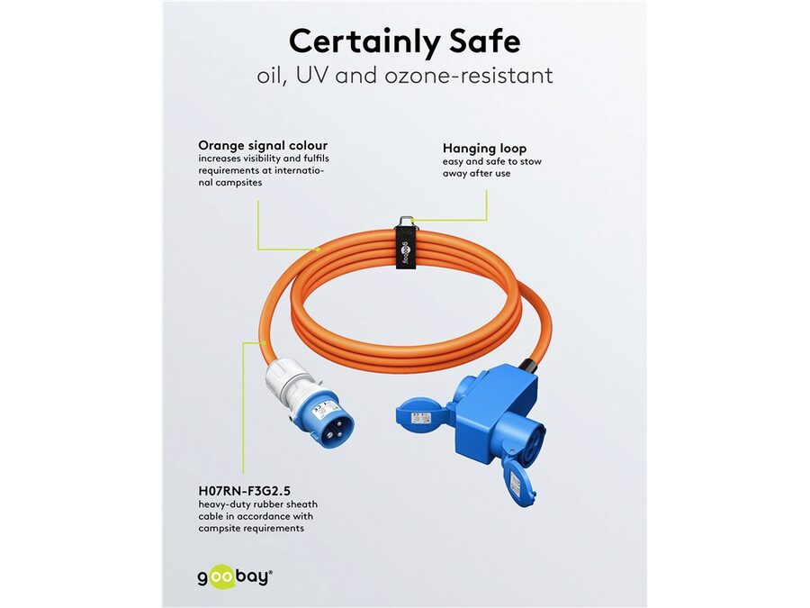 CEE adapterkabel - 3P han til 3P hun + 1 x Jord (5m)