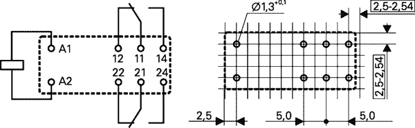 Miniature relæ - 12VDC / 8A, 2 x skifte (DPDT)