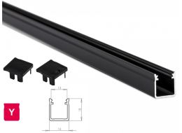 Alu. LED profil - Type Y, Anodiseret sort (2,02m)